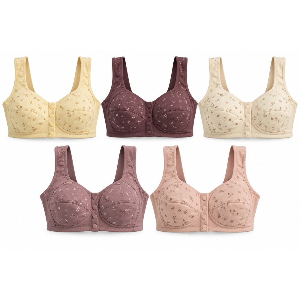 Set of 5 Front Snap Wireless Comfort Bras Floral Fall Colors Multicolored
Sz 2X